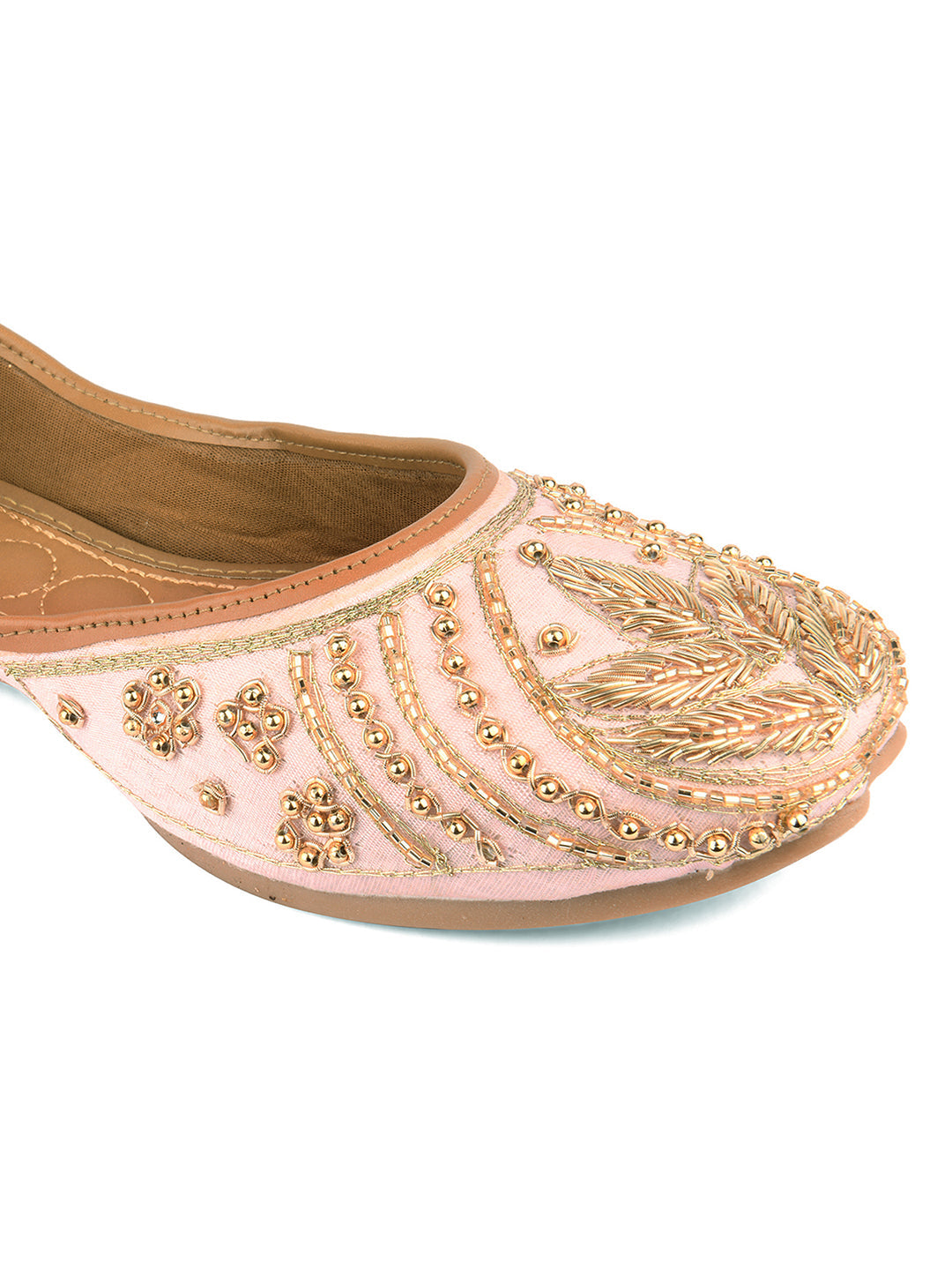 Desi Colour Women Indian Ethnic Footwear-Peach Dabka