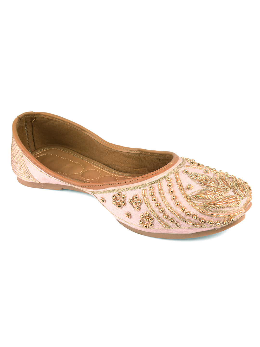 Desi Colour Women Indian Ethnic Footwear-Peach Dabka