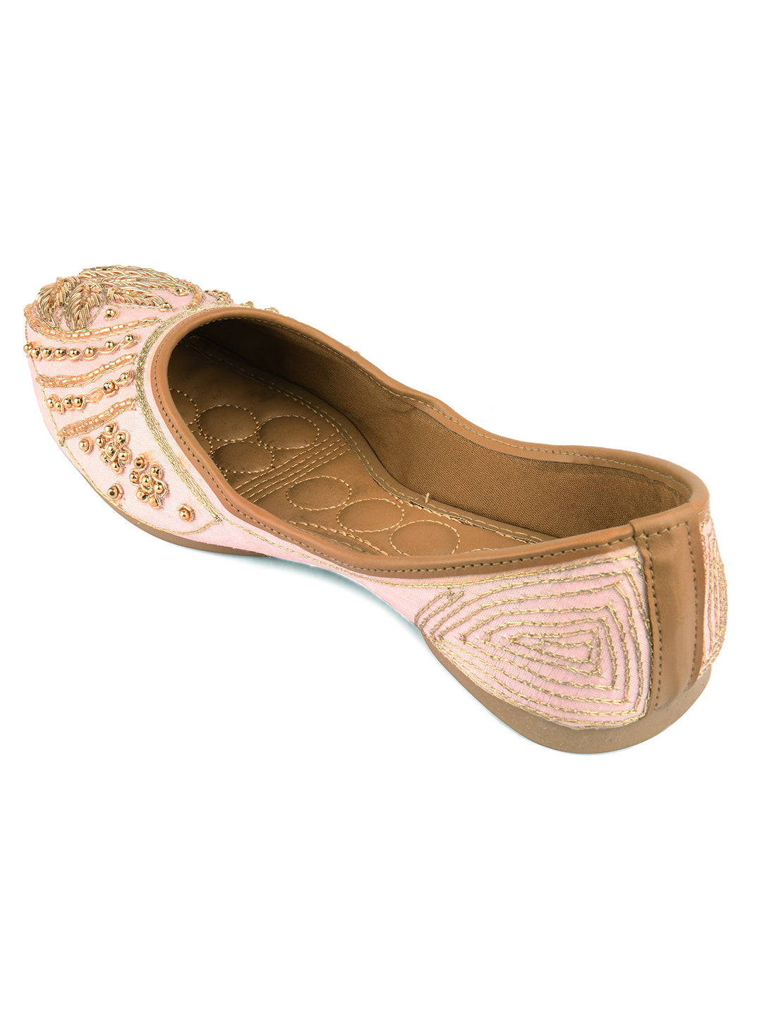 Desi Colour Women Indian Ethnic Footwear-Peach Dabka