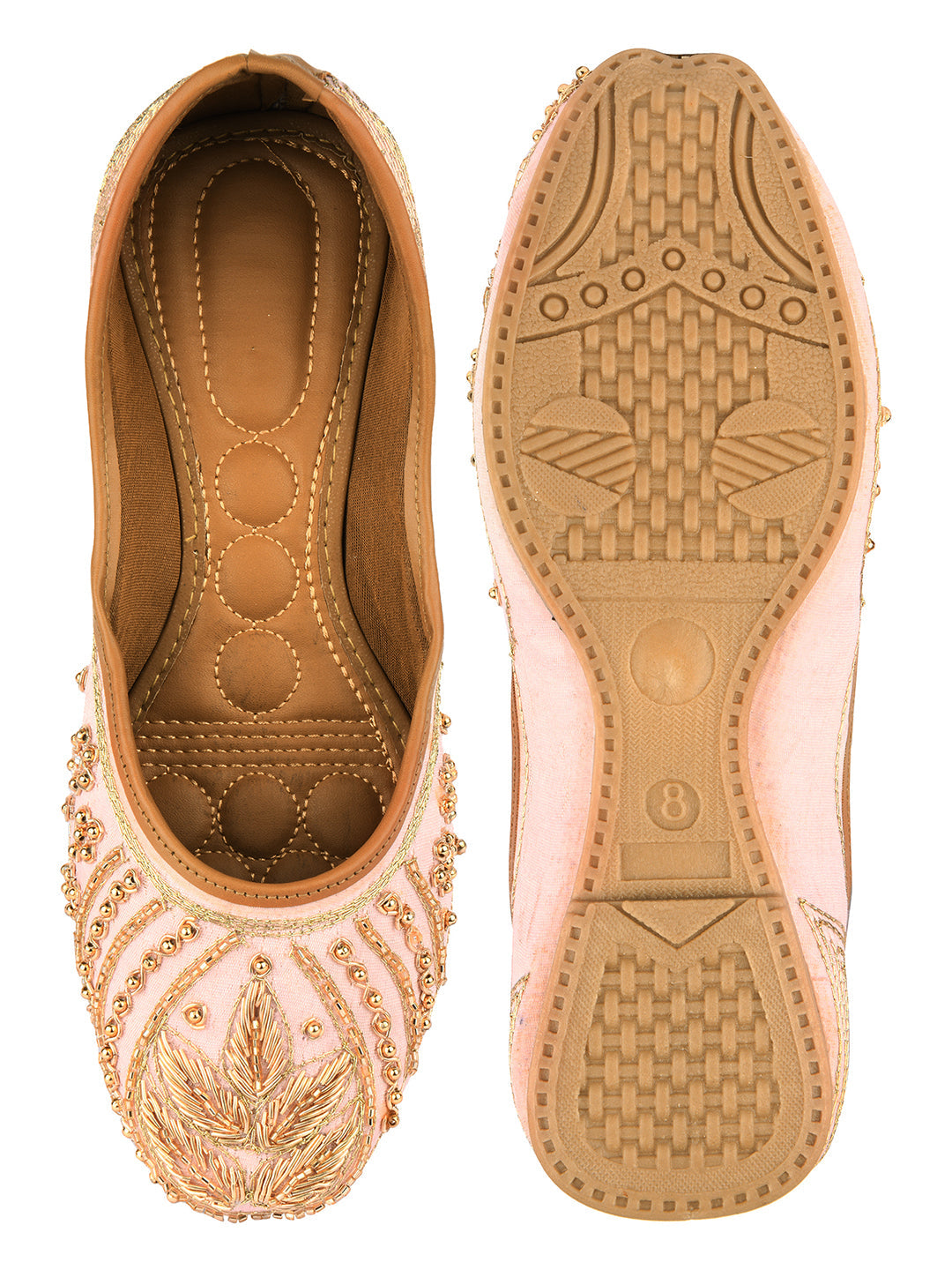 Desi Colour Women Indian Ethnic Footwear-Peach Dabka
