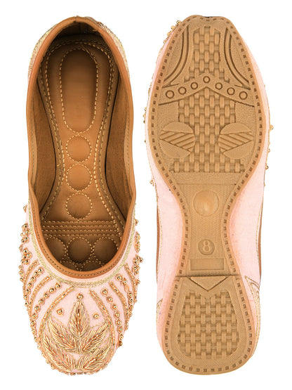 Desi Colour Women Indian Ethnic Footwear-Peach Dabka