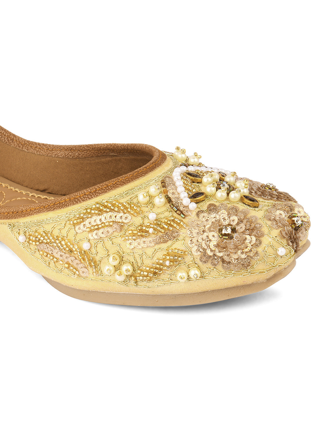 Desi Colour Women Indian Ethnic Footwear-Golden Heavy Work