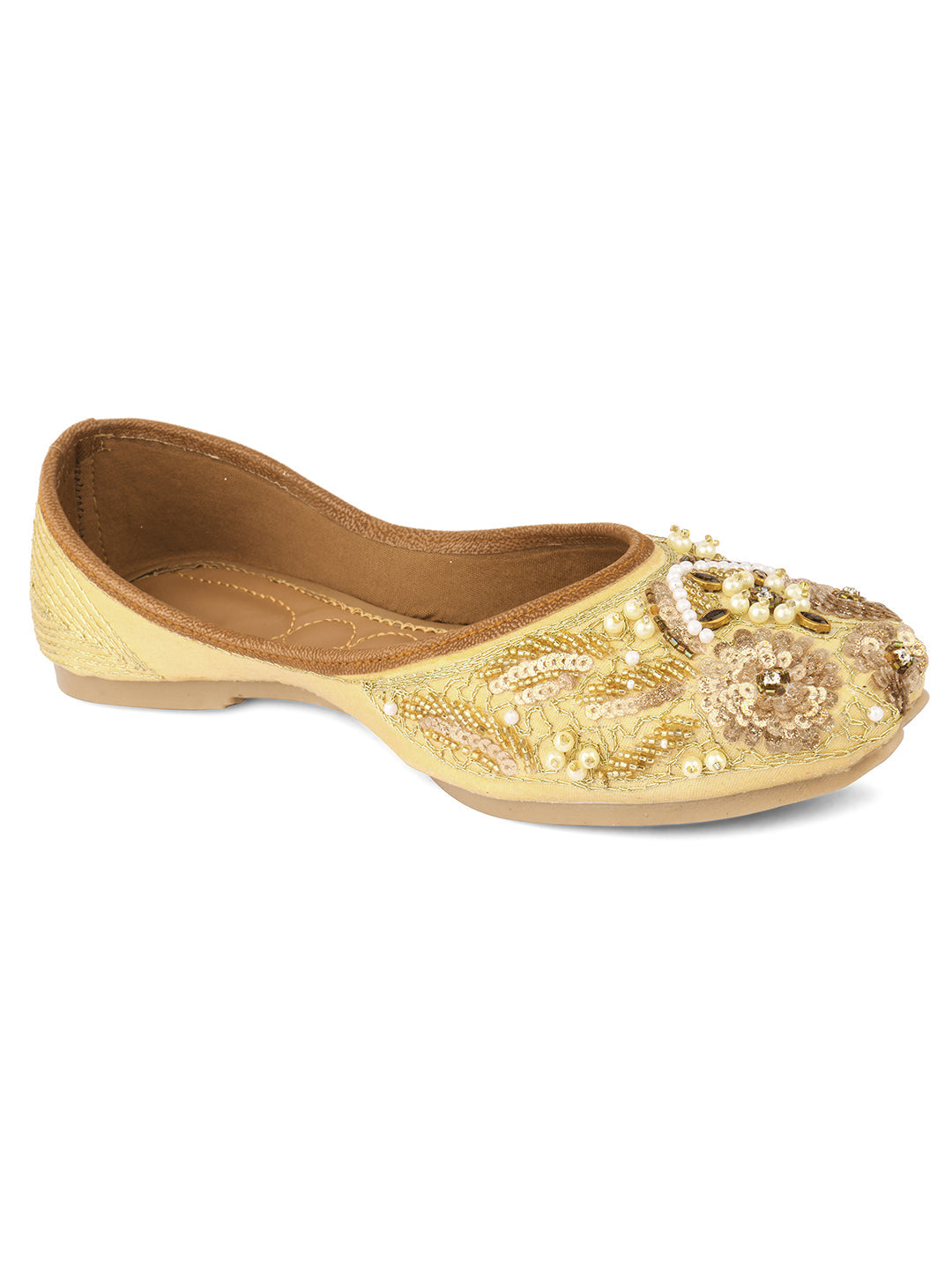 Desi Colour Women Indian Ethnic Footwear-Golden Heavy Work