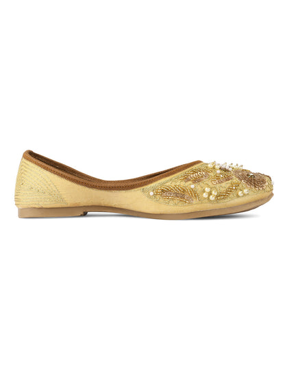 Desi Colour Women Indian Ethnic Footwear-Golden Heavy Work