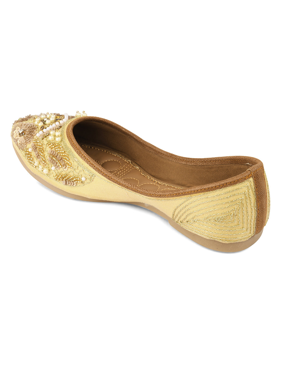 Desi Colour Women Indian Ethnic Footwear-Golden Heavy Work