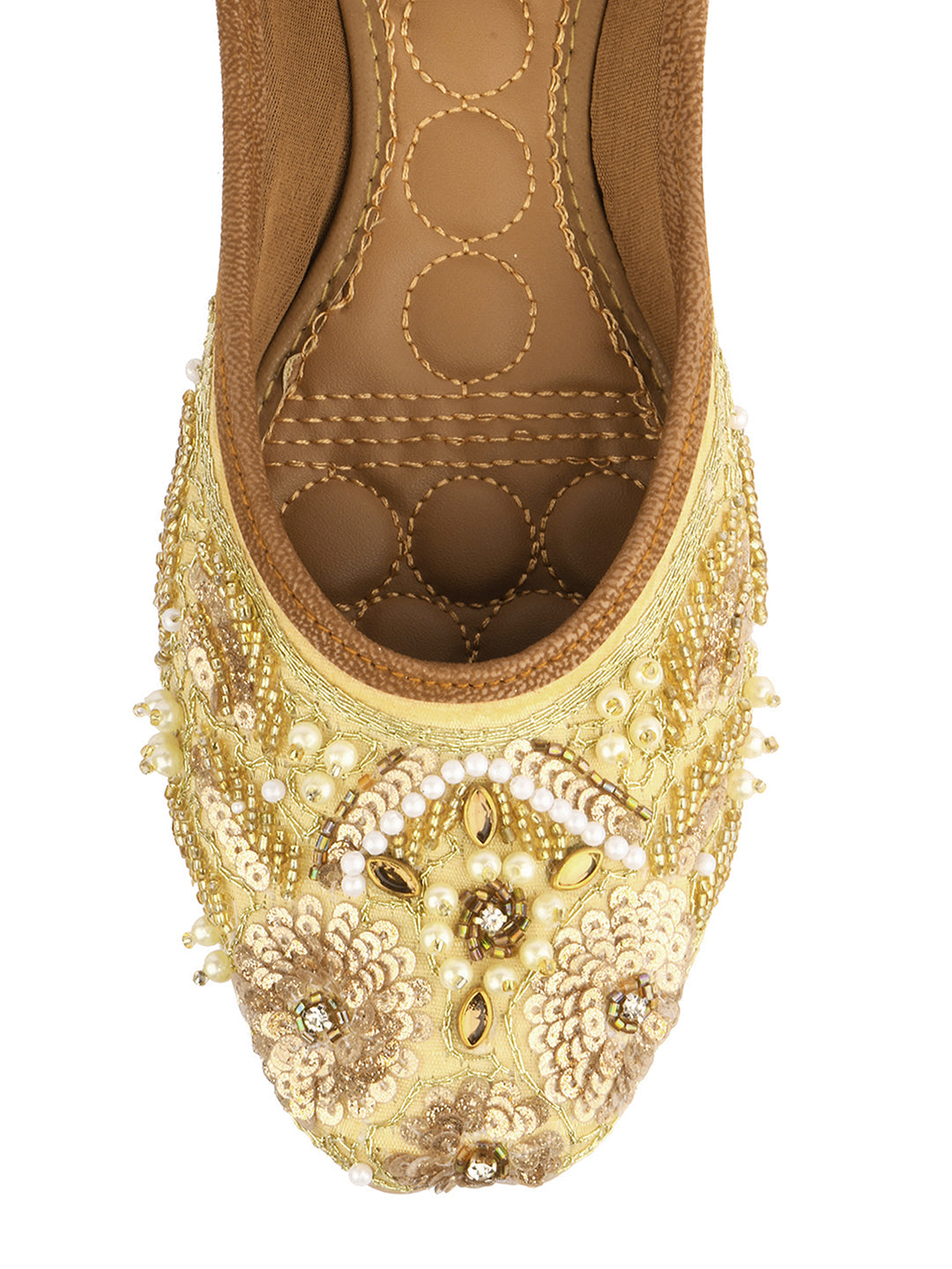 Desi Colour Women Indian Ethnic Footwear-Golden Heavy Work