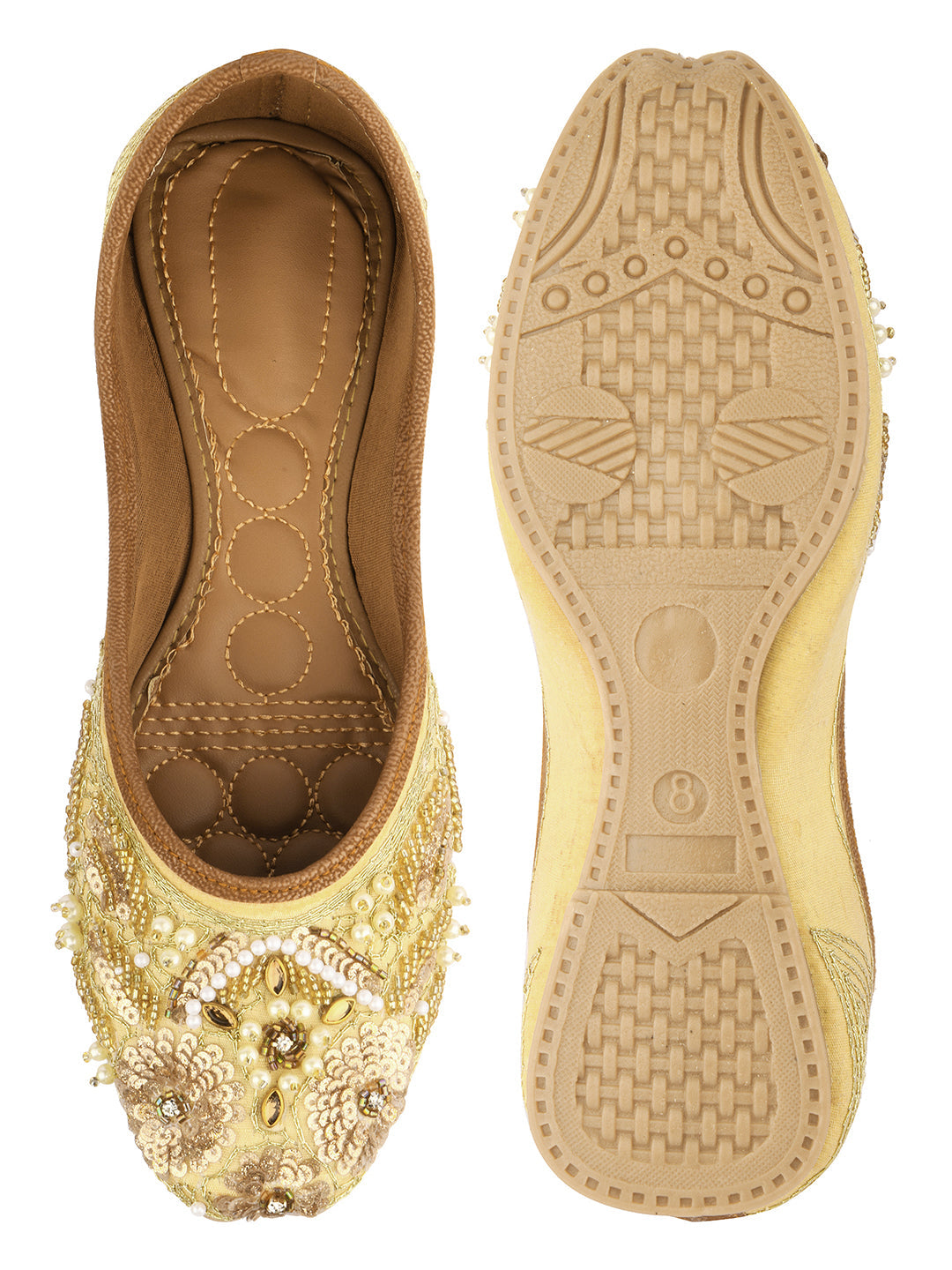 Desi Colour Women Indian Ethnic Footwear-Golden Heavy Work