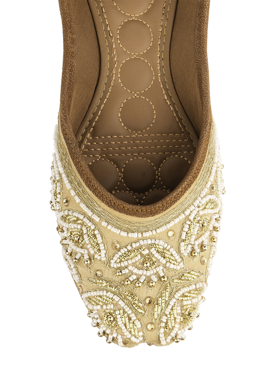 Desi Colour Women Indian Ethnic Footwear-Party Collection - Gold White Pearl