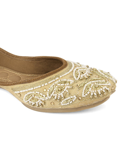 Desi Colour Women Indian Ethnic Footwear-Party Collection - Gold White Pearl