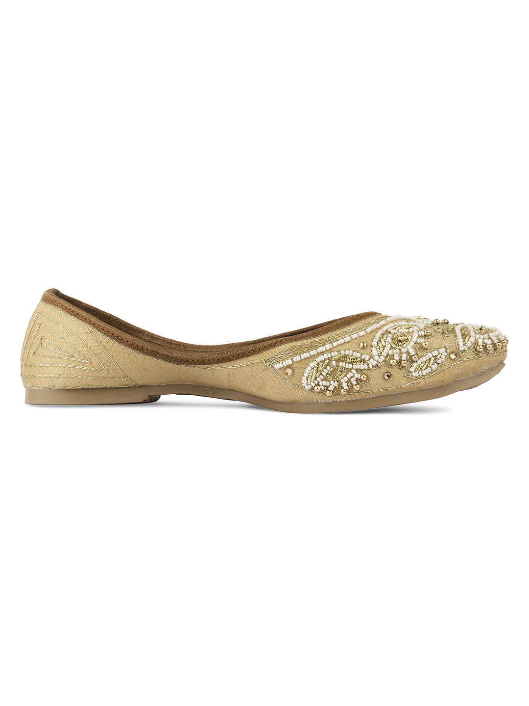 Desi Colour Women Indian Ethnic Footwear-Party Collection - Gold White Pearl