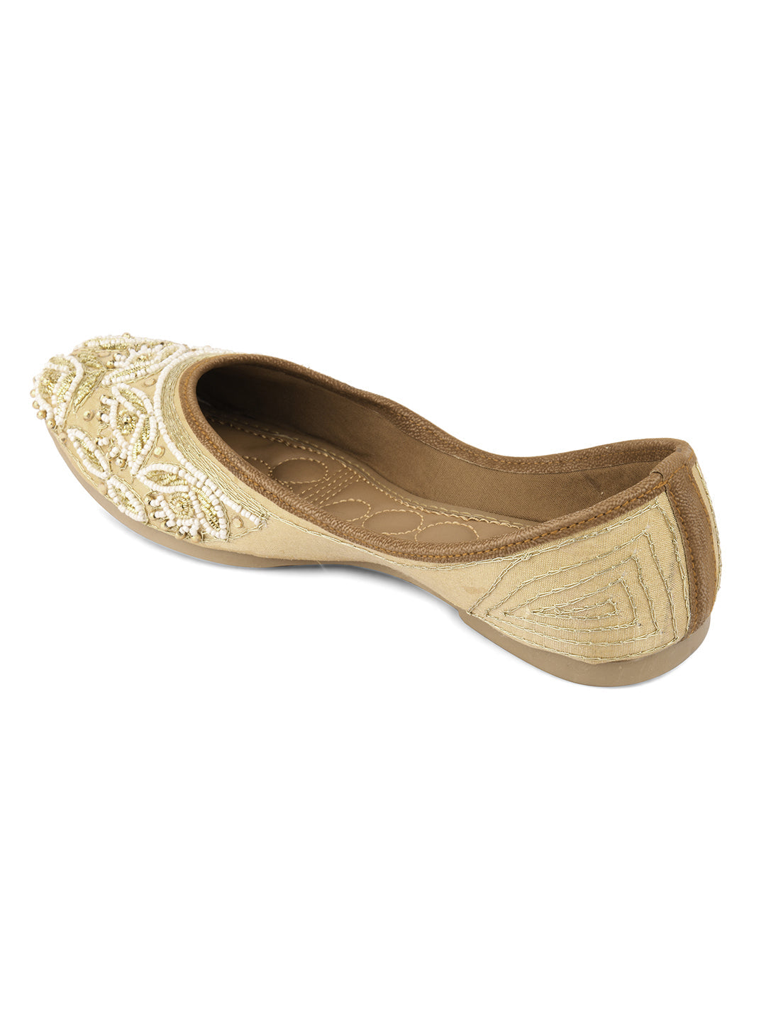 Desi Colour Women Indian Ethnic Footwear-Party Collection - Gold White Pearl