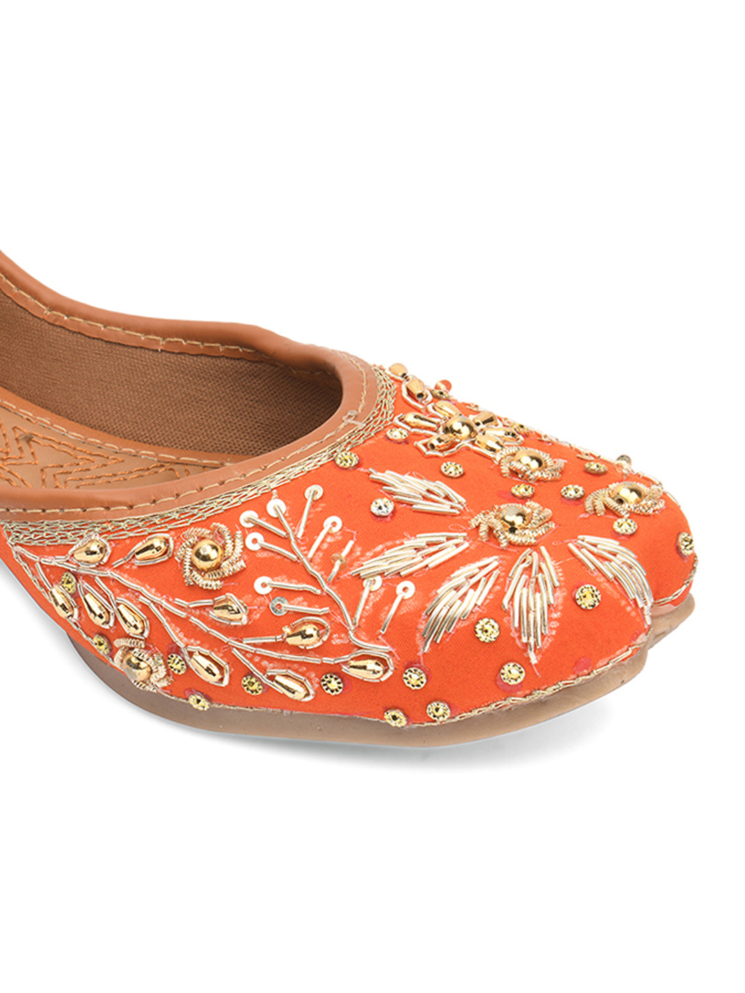 Desi Colour Women Indian Ethnic Footwear-Orange Dabka
