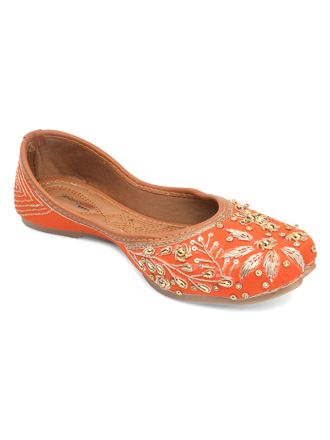 Desi Colour Women Indian Ethnic Footwear-Orange Dabka