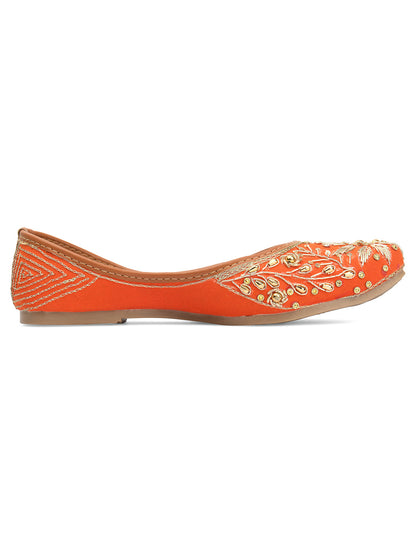 Desi Colour Women Indian Ethnic Footwear-Orange Dabka