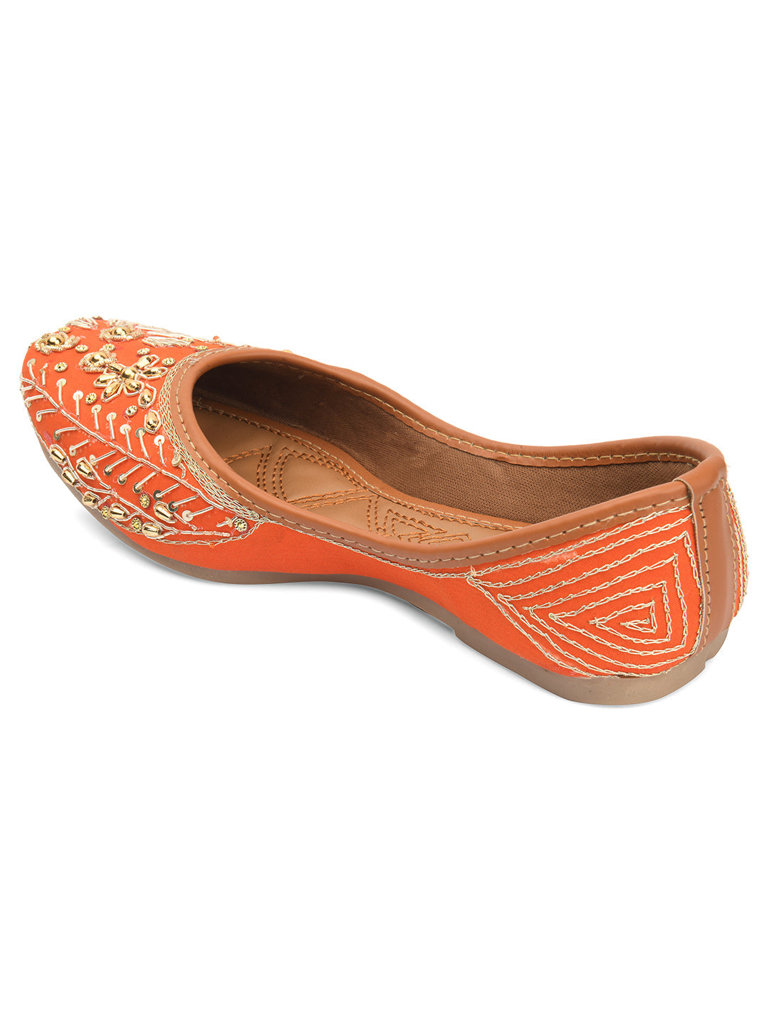 Desi Colour Women Indian Ethnic Footwear-Orange Dabka