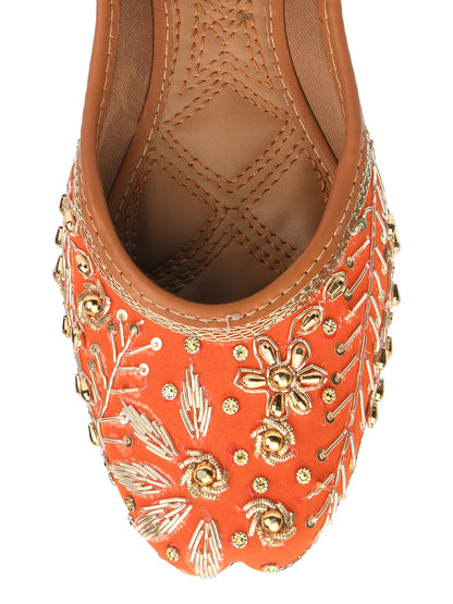 Desi Colour Women Indian Ethnic Footwear-Orange Dabka