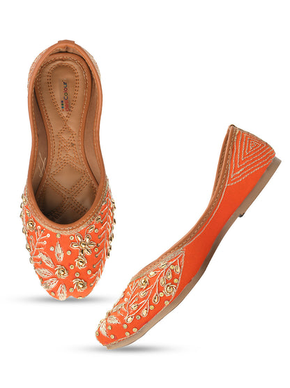 Desi Colour Women Indian Ethnic Footwear-Orange Dabka