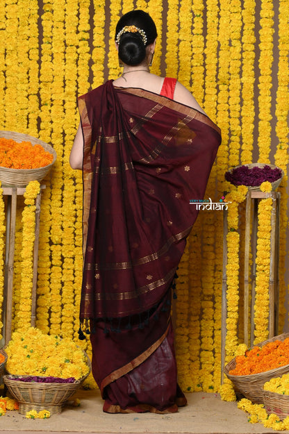 Very Much Indian Rajsi - Designed by VMI! High Quality Mul Cotton Handloom Woven Saree With Sleek Border in Maroon
