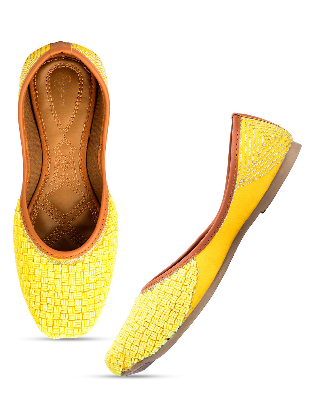 Desi Colour Women Indian Ethnic Footwear-Yellow Pipe