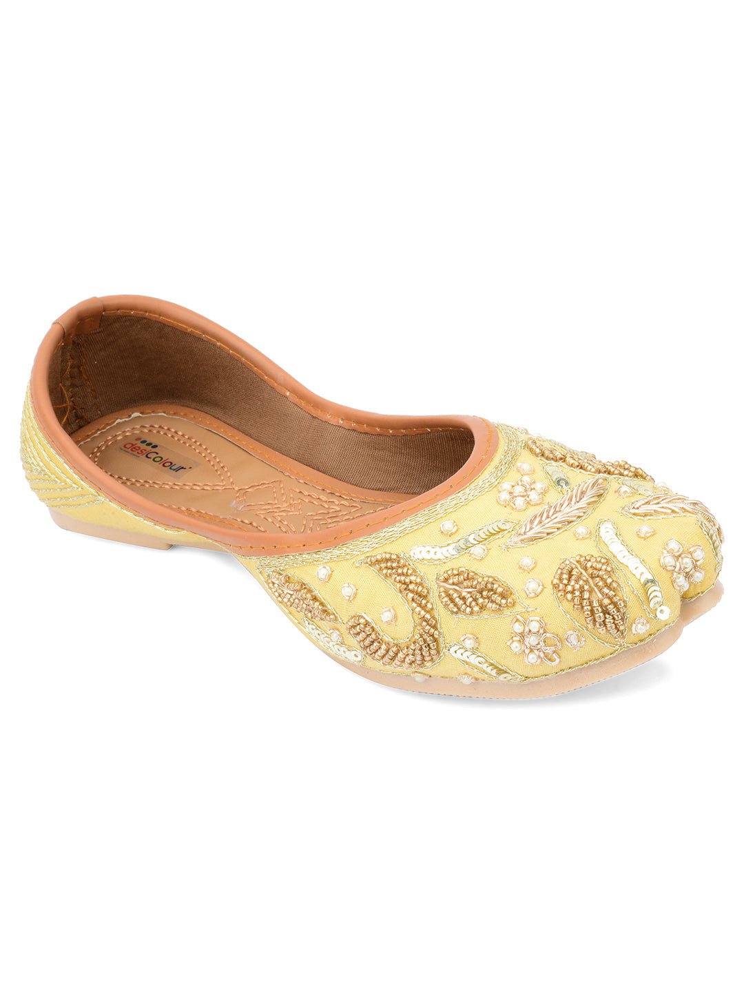 Desi Colour Women Indian Ethnic Footwear-Gold Dabka-2
