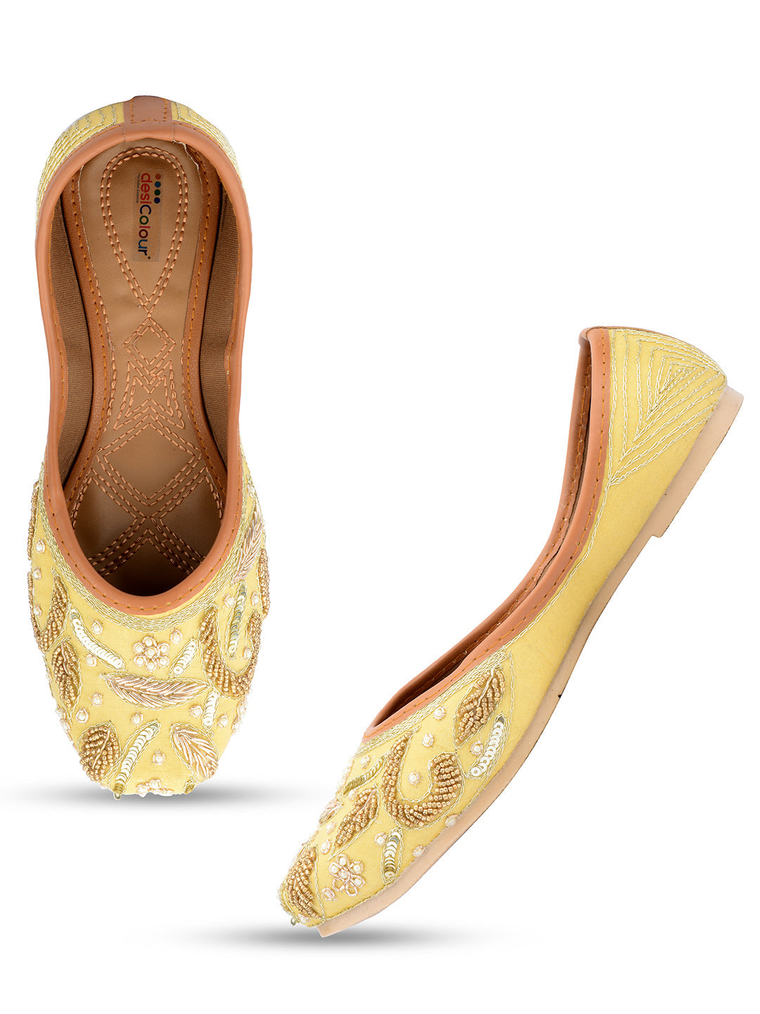 Desi Colour Women Indian Ethnic Footwear-Gold Dabka-2