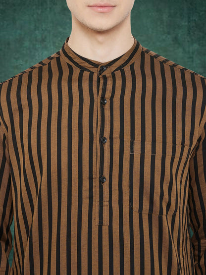 Even Apparels Men's Striped Brown and Black Kurta