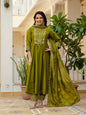 Lehenga Mart Designer Anarkali Suit Ready To Wear Kurta Pant With Dupatta For Women-Mehendi Green
