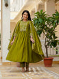 Lehenga Mart Designer Anarkali Suit Ready To Wear Kurta Pant With Dupatta For Women-Mehendi Green