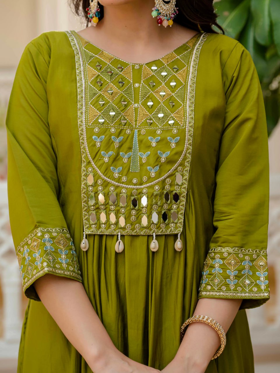 Lehenga Mart Designer Anarkali Suit Ready To Wear Kurta Pant With Dupatta For Women-Mehendi Green
