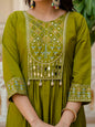 Lehenga Mart Designer Anarkali Suit Ready To Wear Kurta Pant With Dupatta For Women-Mehendi Green