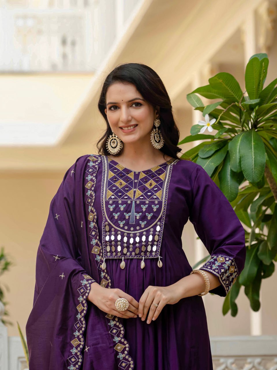 Lehenga Mart Designer Anarkali Suit Ready To Wear Kurta Pant With Dupatta For Women-Purple