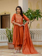 Lehenga Mart Designer Anarkali Suit Ready To Wear Kurta Pant With Dupatta For Women-Rust Orange