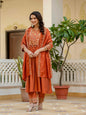 Lehenga Mart Designer Anarkali Suit Ready To Wear Kurta Pant With Dupatta For Women-Rust Orange