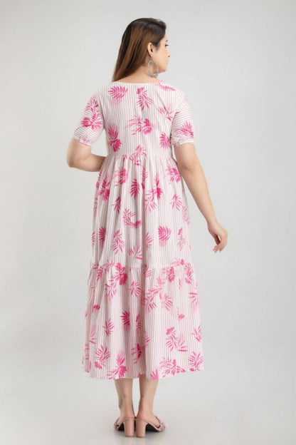 Vamika White and Pink Rayon Printed Beautiful Kurti