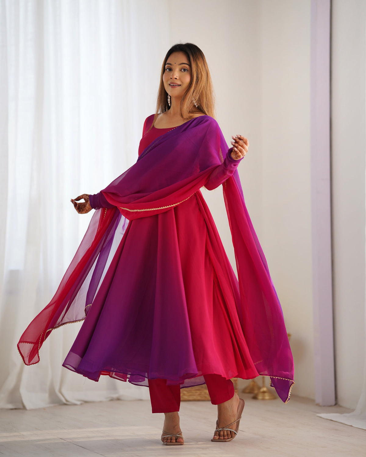 Evanik Pink Pure Soft Georgette Colorful Padding Anarkali Suit