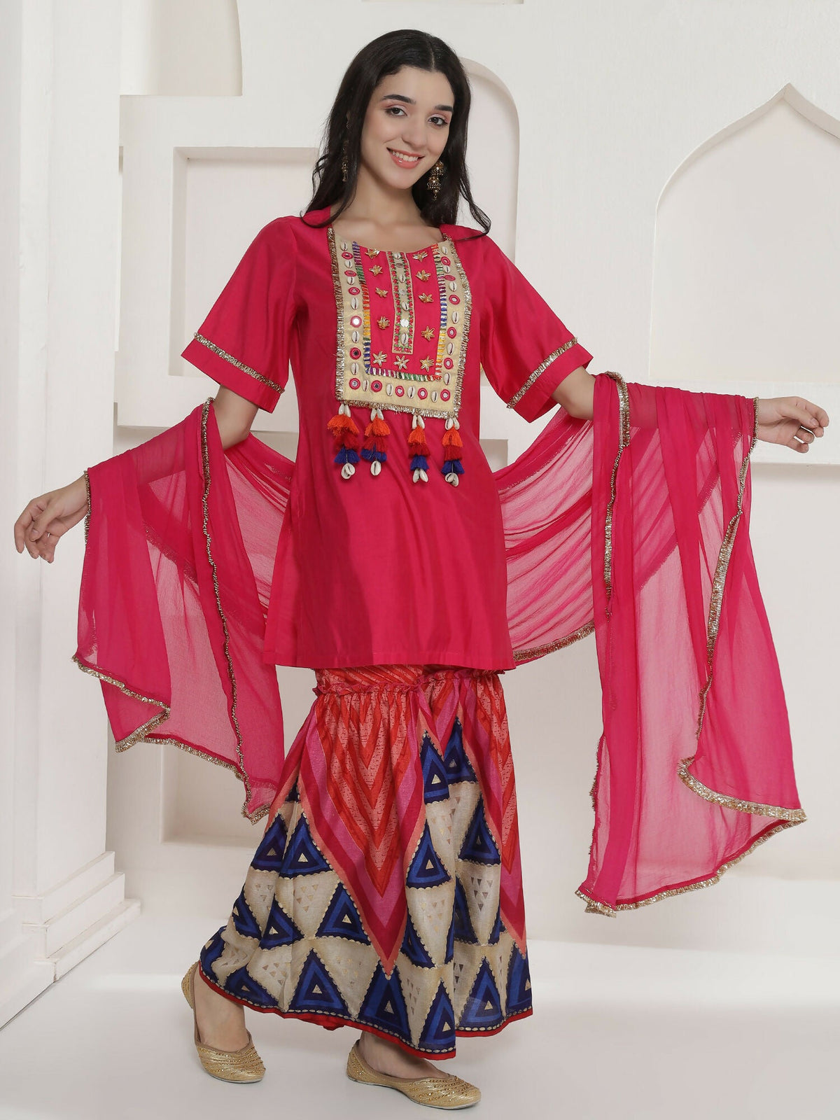 Joban Fashion Pink Kuslin Sharara Suit Set