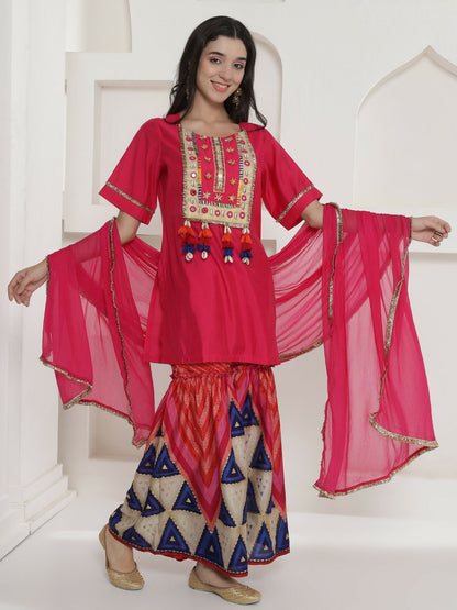 Joban Fashion Pink Kuslin Sharara Suit Set