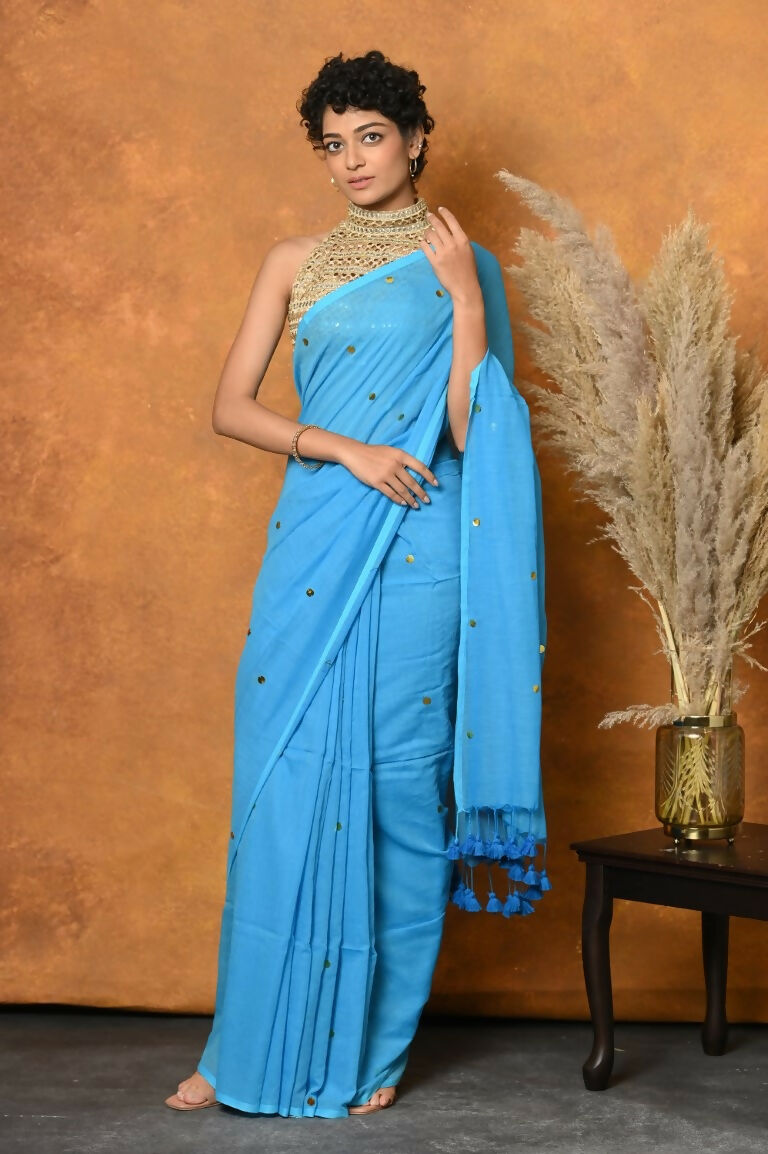 Very Much Indian Pure Mul Cotton Handloom Saree - Sky Blue