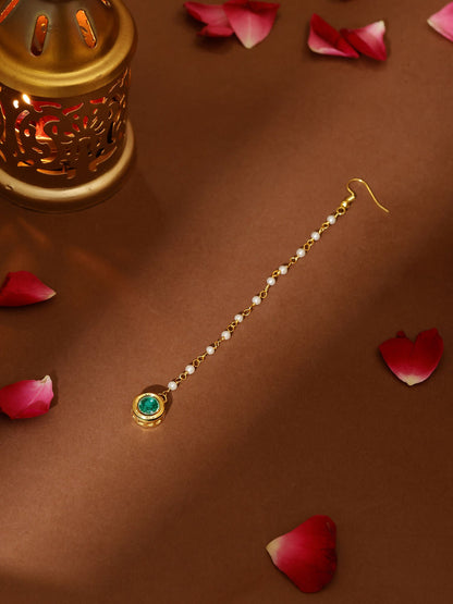 Ruby Raang Green Meenakari Kundan Maang Tikka