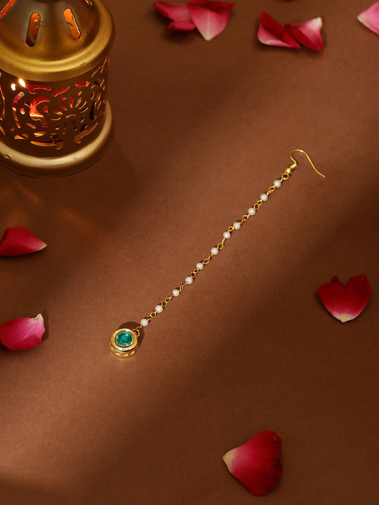 Ruby Raang Green Meenakari Kundan Maang Tikka