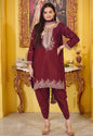 Lehenga Mart Designer Chinon Dhoti Suit With Sequence Embroidered Work - Maroon