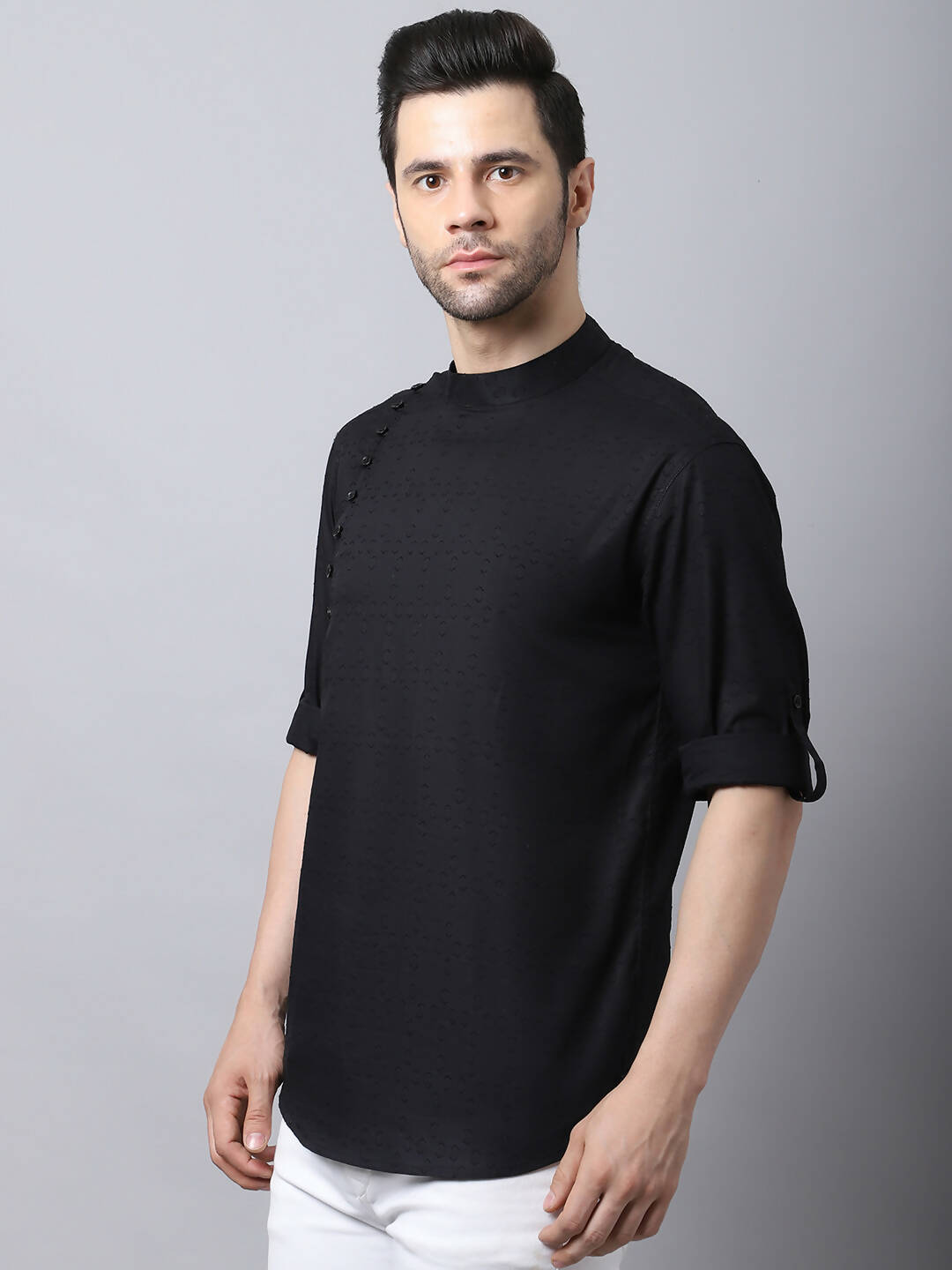 Even Apparels Black Pure Cotton Men's Kurta With Side Placket