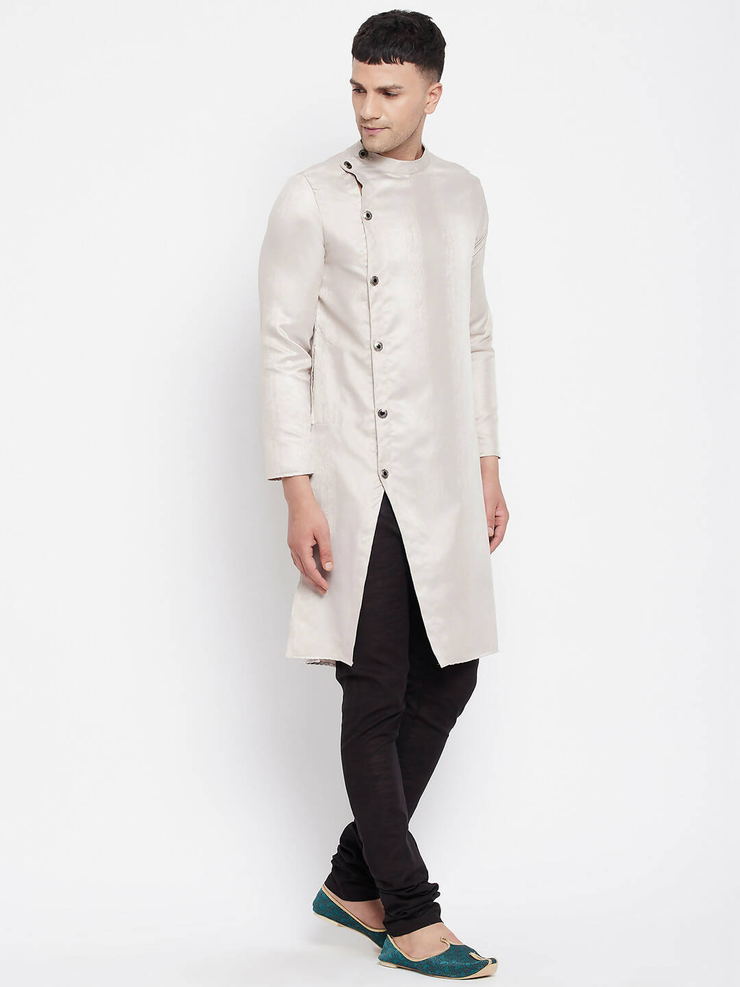 Even Apparels Beige Rayon Men's Sherwani Kurta With Asymetrical Cut