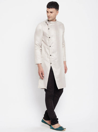 Even Apparels Beige Rayon Men's Sherwani Kurta With Asymetrical Cut