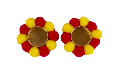 Kundan HandiKrafts Designer Floating Multi Coloured Pom Pom Candle Holders