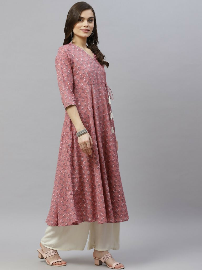 Miravan Women's Pure Cotton Floral Print Long Anarkali Kurta