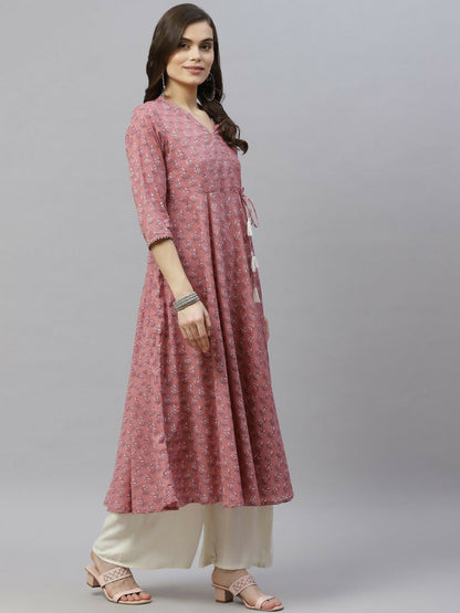 Miravan Women's Pure Cotton Floral Print Long Anarkali Kurta