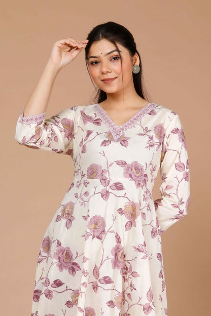 Miravan Women's Pink Floral Printed Anarkali Kurta With Palazzo