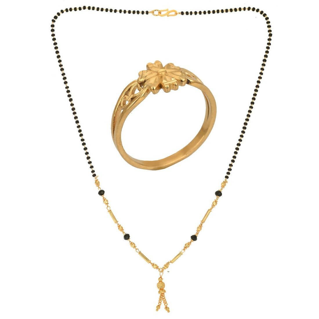 AanyaCentric Gold-Polished Mangalsutra & Ring Set
