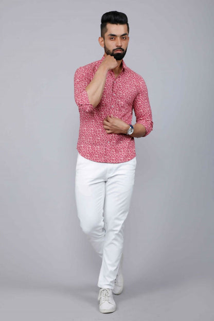 Miravan Men's Cotton Pink Floral Printed Shirt